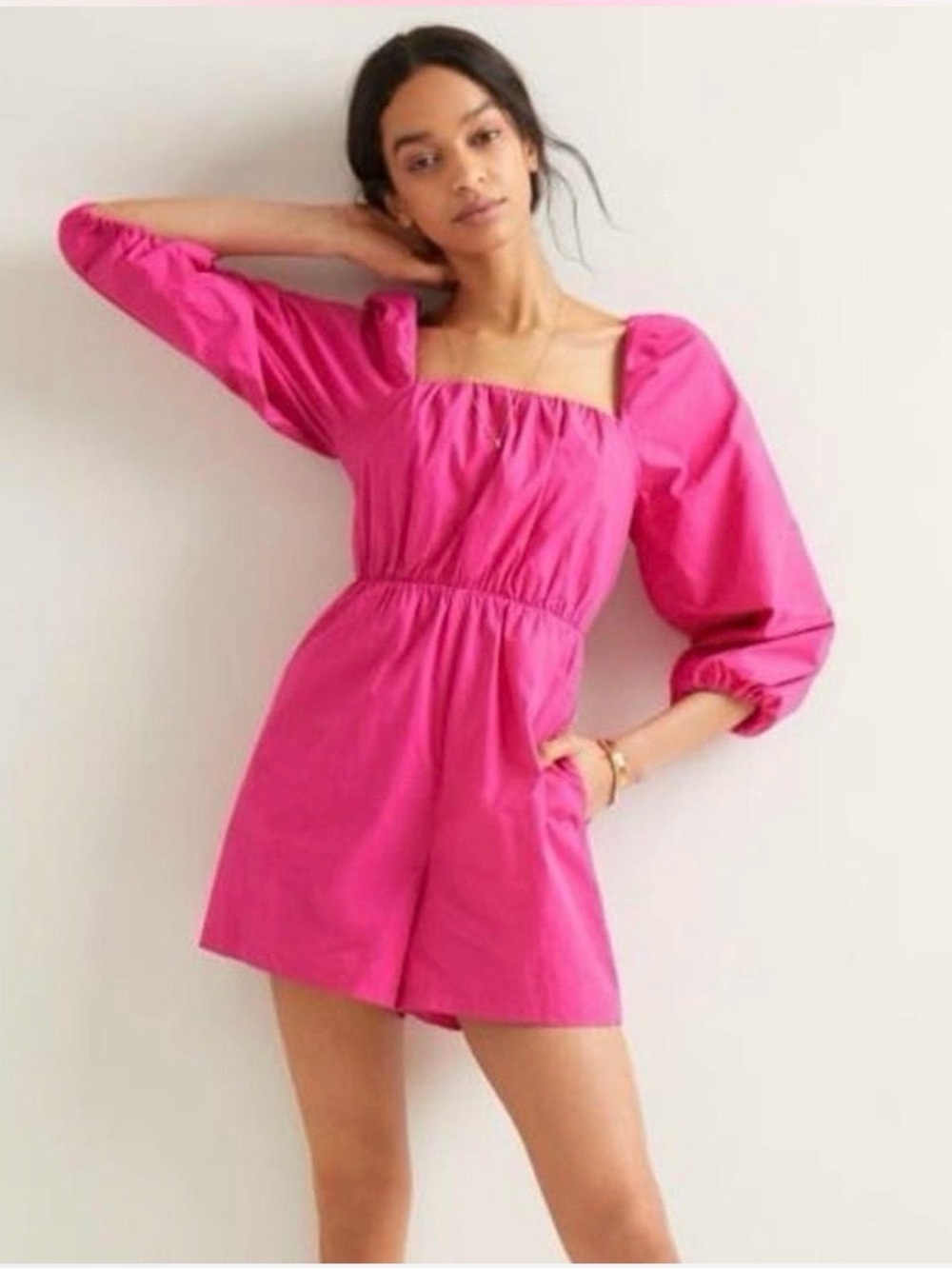Mare mare x Anthropologie Hot Pink Puff Sleeve Romper Size XS